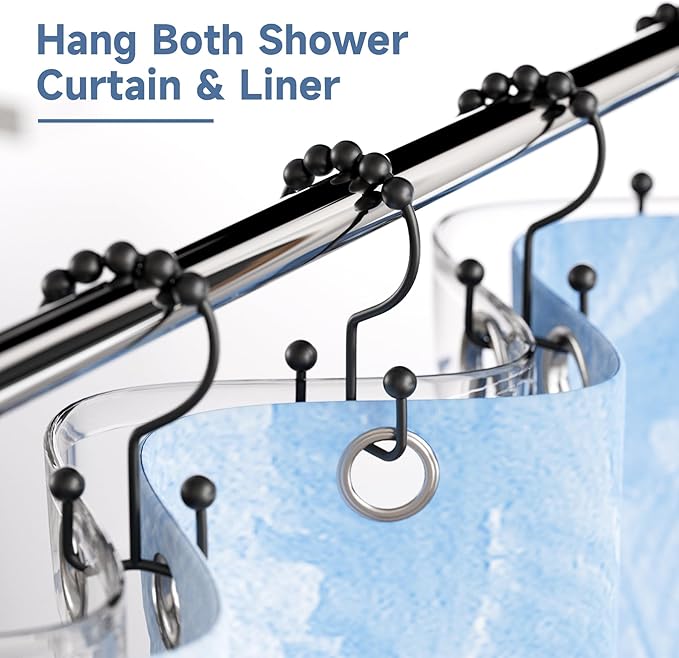 Titanker Shower Curtain Hooks Rings, Rust Resistant Metal Double Glide Shower Hooks Rings for Bathroom Shower Rods Curtains, Set of 24 Hooks - Black