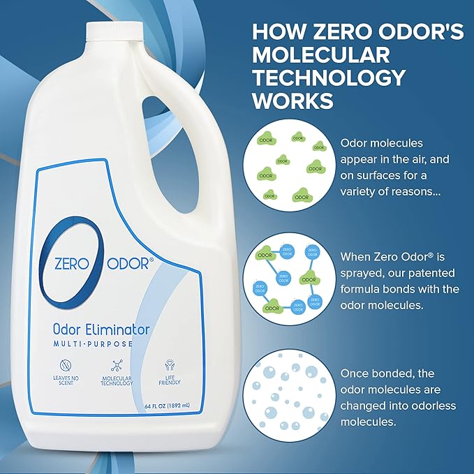 Zero Odor - Multi-Purpose Strong Odor Eliminator for Home, Office, Car, Bathroom, Hotel, Room Deodorizer, and Odor Neutralizer, 64oz Refill