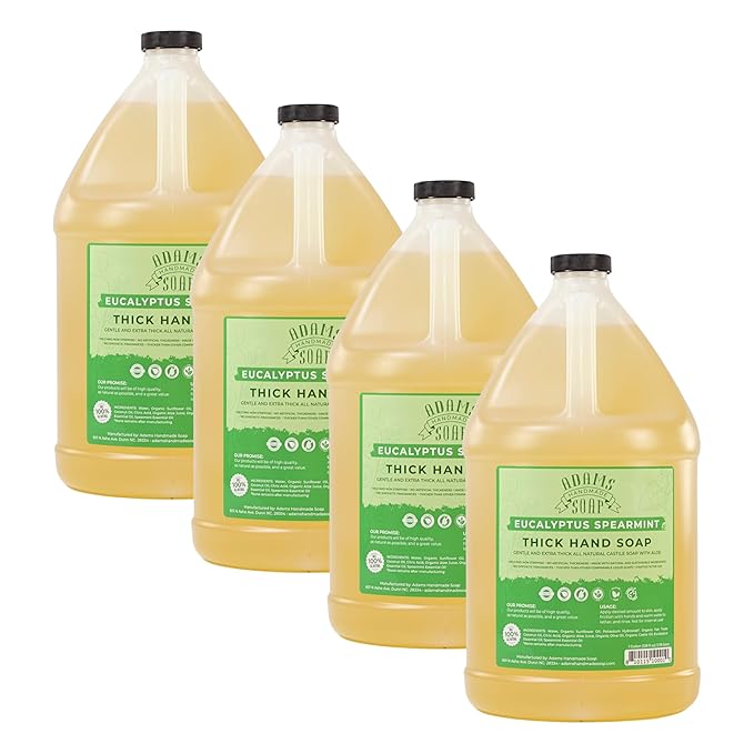 Adams Handmade Soap Liquid Organic Castile Thick Hand Soap 1 Gallon - Eucalyptus Spearmint (Pack of 4)