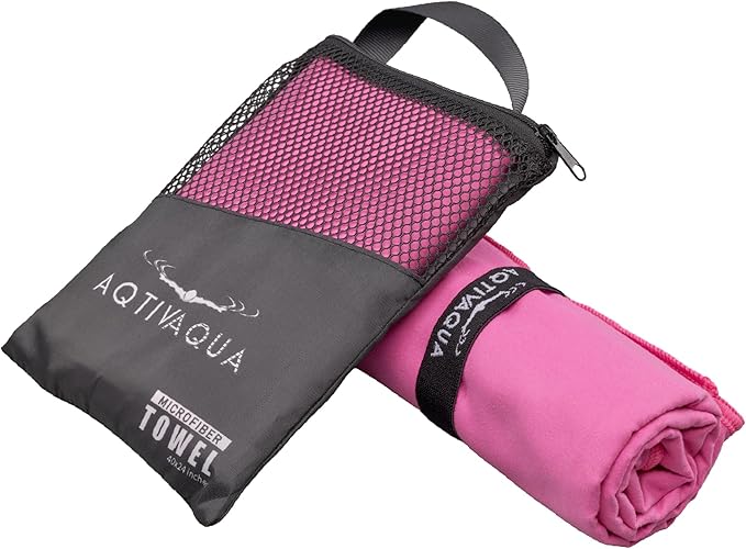 AqtivAqua Quick Dry Towel - Lightweight Microfiber Travel Towel w/Bag - Fast Drying Towel Set for Camping, Beach, Pool, Gym, Backpacking, Sports, Yoga & Swim Use, Hiking (Pink, M:24"x40")