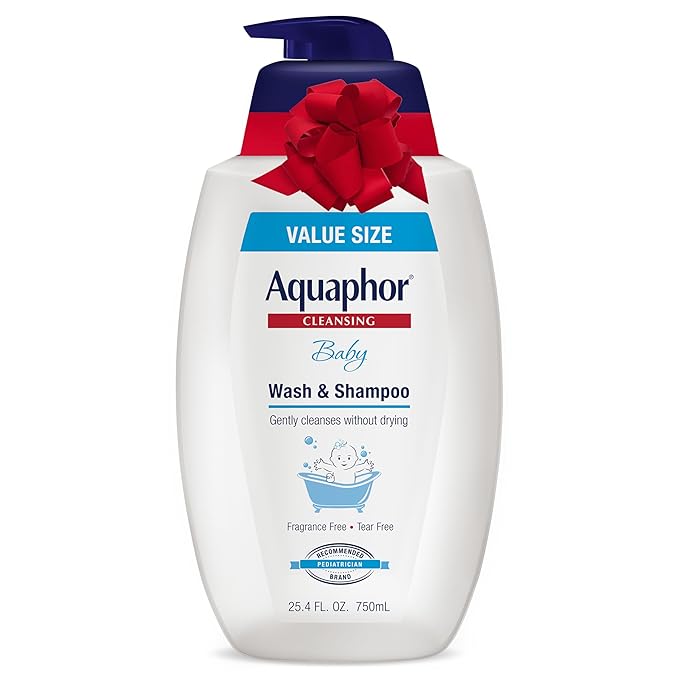 Aquaphor Baby Wash and Shampoo, Unscented Baby Shampoo and Wash, Holiday Gifts, 25.4 Fl Oz Pump Bottle