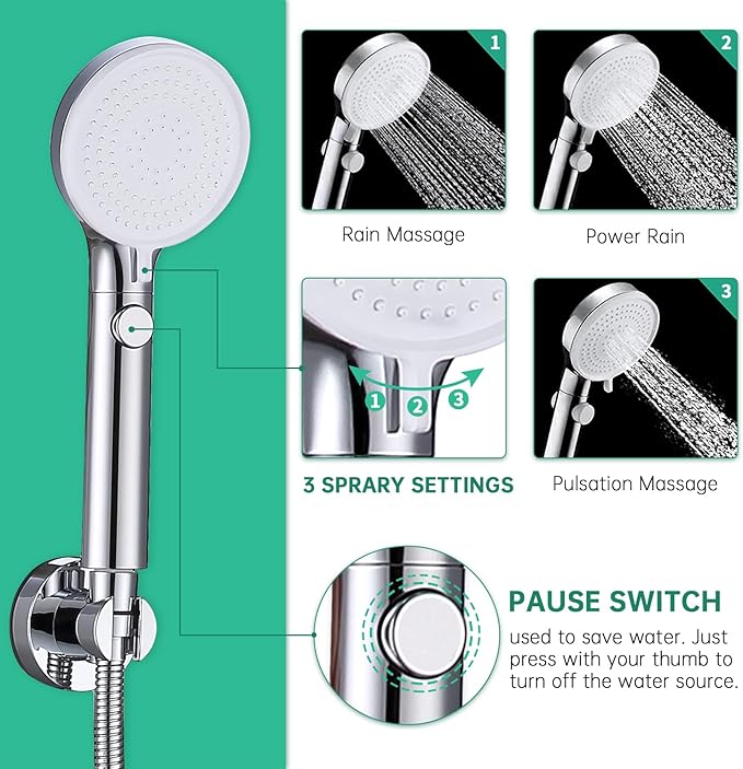 VSincerity Dog Shower Head Sprayer Pet High Pressure 3 Mode Handheld with ONOFF Switch Metal Diverter 100Inch ExtraLong Stainless steel Hose No Drill Hook Chrome 2 Piece Set