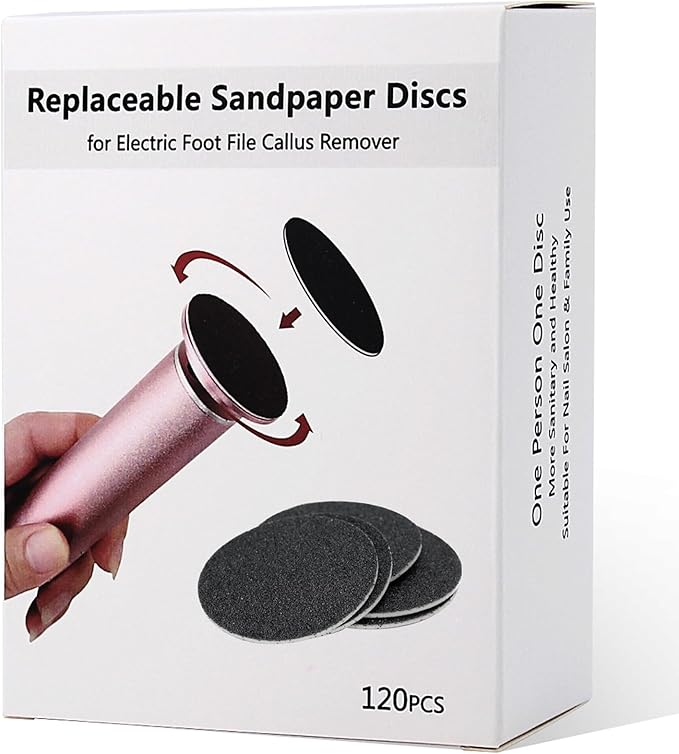 120pcs Foot File Sandpaper Discs Refill for Electric Callus Remover Dead Skin Removal (60pcs Rough 80 Grit + 60pcs Smooth 180 Grit)