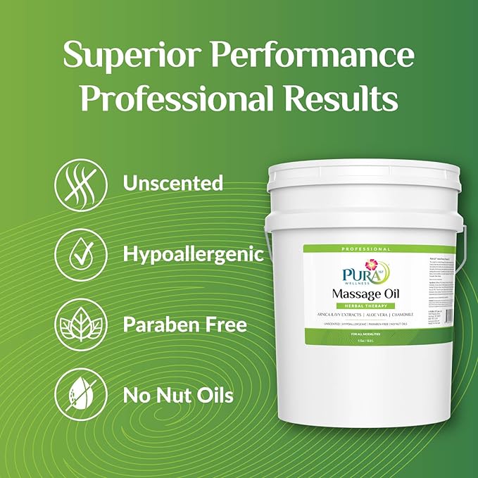 Wellness Professional Herbal Massage Oil 5 Gallon, Hypoallergenic Formula for Muscle Relief, Professional Deep Tissue, Unscented for Physical Therapy and Muscle Recovery, Hydrating, Skin Restoring