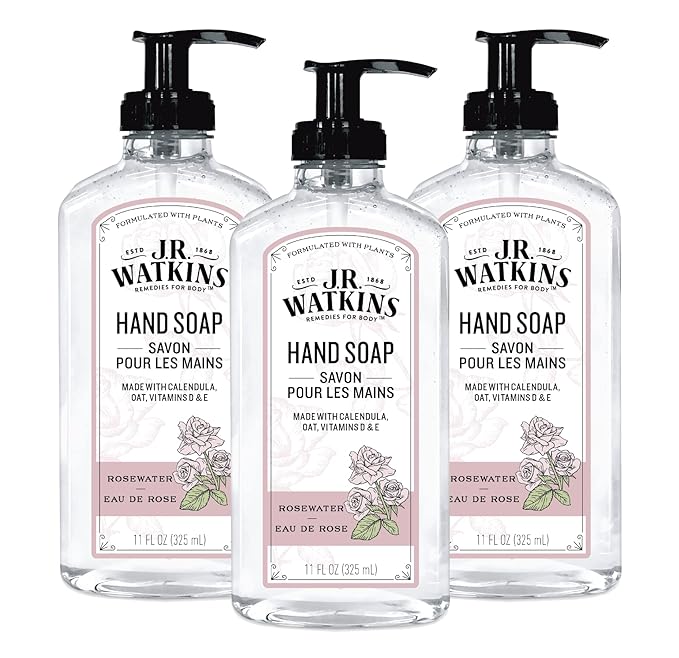 J.R. Watkins Gel Hand Soap, 3 Pack of 11 Fl Oz, Rosewater