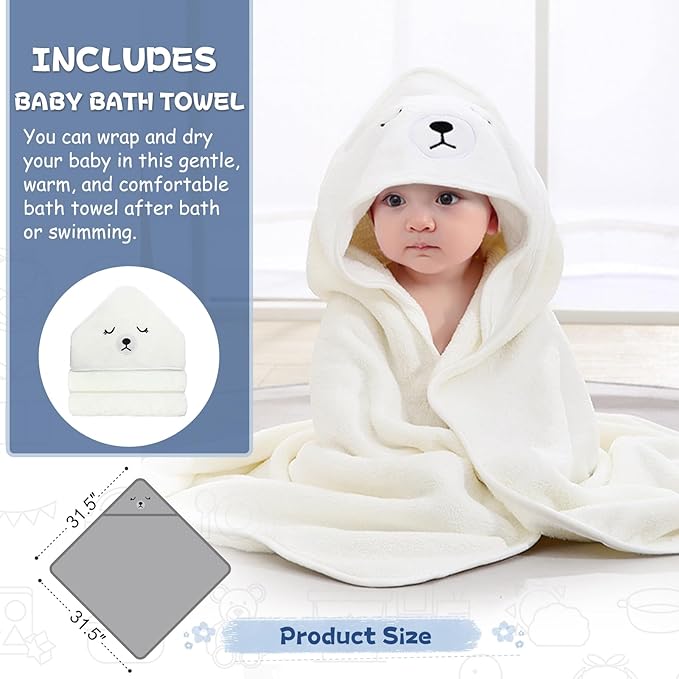 MoreFeel Collapsible Baby Bathtub for Newborn with Thermometer & 1 Hooded Towel & 1 Soft Floating Cushion,Portable Travel Bathtub with Drain Hole, Durable Foldable Baby Tubs for Infants to Toddler