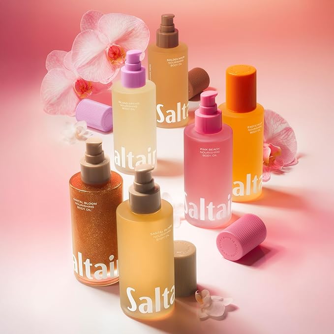 Saltair Body Oil. Luxurious Santal Bloom After Shower and Bath Oil Moisturizer for Women and Men. Botanical, Non-Greasy, and Well-Absorbing Lotion for Hydrating Dry Skin. 4oz Pump Bottle