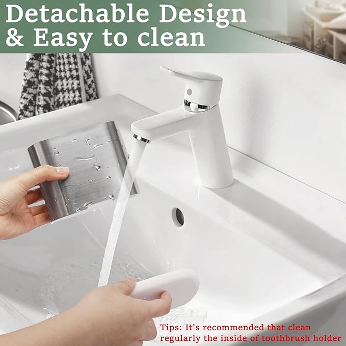 Toothbrush and Toothpaste Holder with Divider for Bathroom Countertop Organizer, 2 Slots Electric Toothbrush Holders Storage Caddy Drainage for Family, Kids (Brushed Silver)