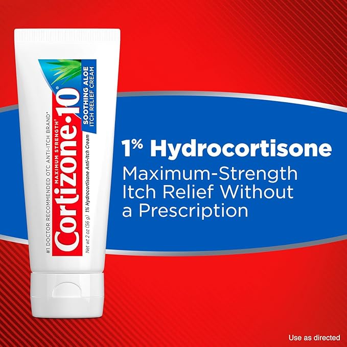 Cortizone-10 Maximum Strength Soothing Aloe Itch Relief Cream, 1% Hydrocortisone, Fast-Acting, Anti-Itch Cream for Bug Bites, Rash, Eczema, Psoriasis, Poison Ivy, Oak, Sumac & More, 2 oz