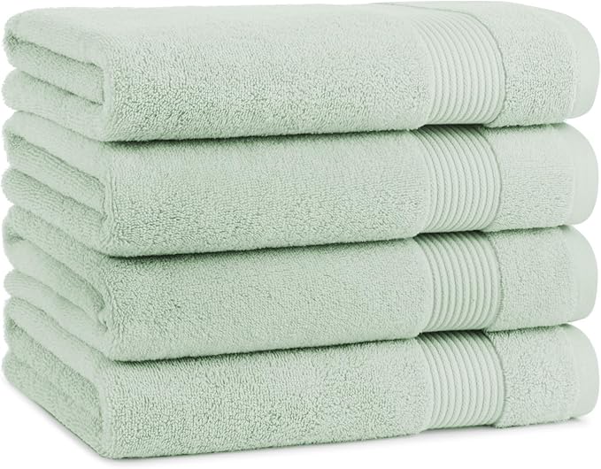 Arkwright Bath Towels Set of 4 - Super Soft 100% Cotton, 600 GSM Quick Dry & Absorbent, Luxury Bathroom Essentials for Hotels, Spa, Hosts, and Vacation Rentals, Eucalyptus Green