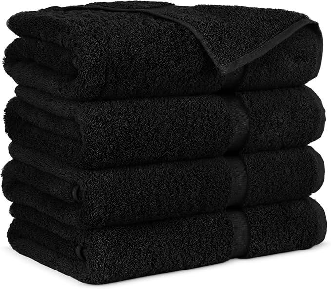Towel Bazaar Premium Cotton Super Soft and Absorbent Turkish Towels (4-Piece Bath Towels, Black)