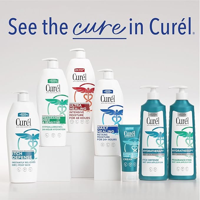 Curel Ultra Healing Lotion for Sensitive and Dry Skin, Hand and Body Lotion Repairs Moisture Barrier, Ceramide Moisturizer, Fragrance-Free, Dermatologist Recommended, Body Care, 20 Oz