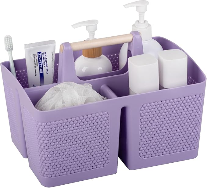 rejomiik Portable Shower Caddy Basket Plastic Cleaning Caddy Organizer Storage Tote with Handle for Bathroom, College, Dorm Room Essentials, Purple