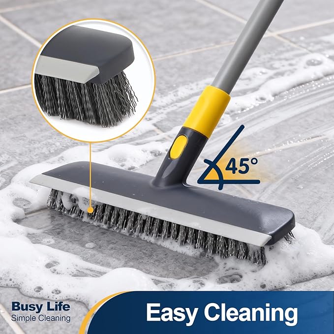 Yocada Floor Scrub Brush Telescopic Handle 2 in 1 Scrape Brush Stiff Bristle Shower Scrubber for Cleaning Patio Bathroom Garage Kitchen Wall Deck Tub Tile 55.9 inch Tall