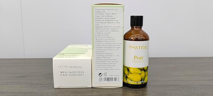 PHATOIL 3.38FL.OZ Pear Fragrance Oils for Aromatherapy, Essential Oils for Diffusers for Home, Perfect for Diffuser, Yoga, Skin Care, DIY Candle and Soap Making - 100ml