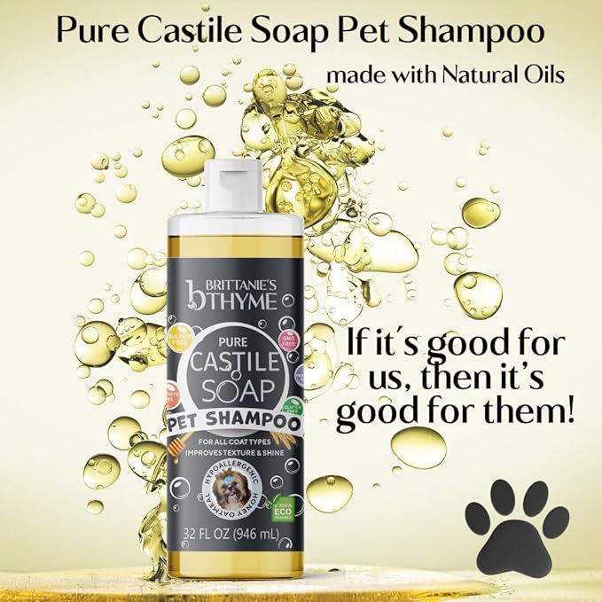 Brittanie's Pure Castile Pet Wash - 32oz 2 Pack | Gentle Shampoo + Conditioner for Dogs, Cats, Horses | Improves Coat | for Allergies and Itching | Deodorizes, Moisturizes & PH Balanced