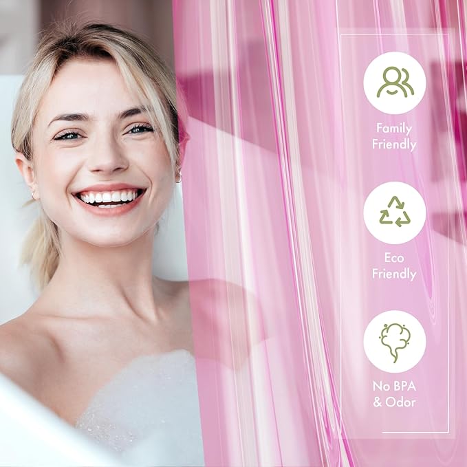 AmazerBath Extra Long Shower Curtain Liner, Clear Pink Shower Liner 84 Inches Long, 72x84 Plastic Shower Curtain Liners, Cute Tall Shower Liner, PEVA Bathroom Shower Curtain Liners & 3 Magnets