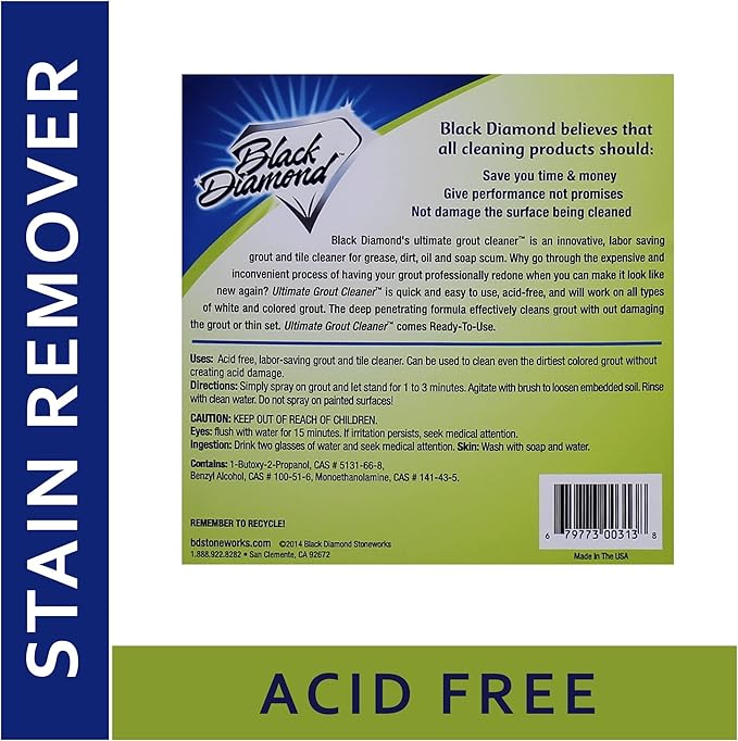 Black Diamond Ultimate Grout Cleaner: Best Cleaner for Tile, Ceramic, Porcelain, Marble Acid-Free Safe Deep Cleaner & Stain Remover for Even The Dirtiest Grout (1-Gallon)