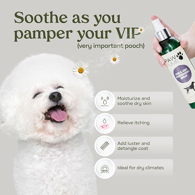 PAWFUME Skin & Coat Detangler Spray for Dogs, 2-Pack – Soothe Dry, Itchy Coats Quickly – Non-Toxic Chamomile & Oat Formula, Essential Fatty Acids & Vet-Certified – Dog Detangler Spray Dematting Care
