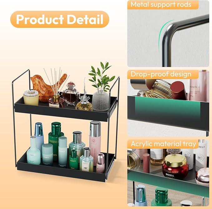 NPPLUS Bathroom Countertop Organizer, 2 Tier Metal Vanity Counter Skincare Shelf, Matte Black, 13.6"L x 6.9"W x 13.8"H