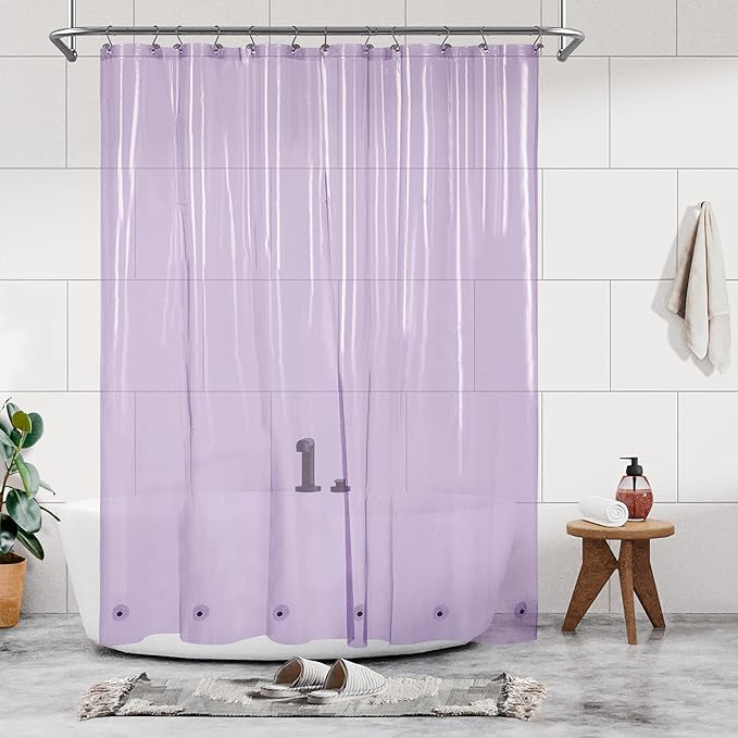 Barossa Design Clear Lavender Shower Curtain Liner - PEVA Heavy Duty Shower Liner with 6 Magnets and Metal Grommets, 72" x 72" Waterproof Curtains for Bathroom - Clear Lavender