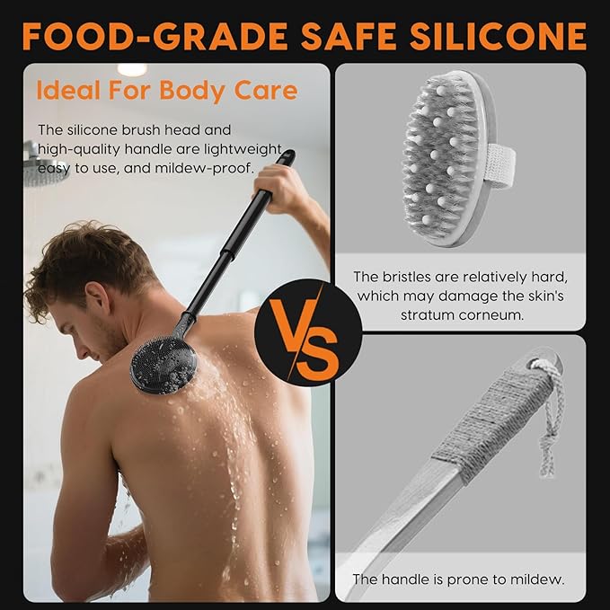 Back Scrubber for Shower, 24in Adjustable Handle Body Brush, Double Sided Shower Brush for Shower Exfoliating and Massage Can Produce Rich Foam, Long Handle Back Scrubber for Men （Circular）