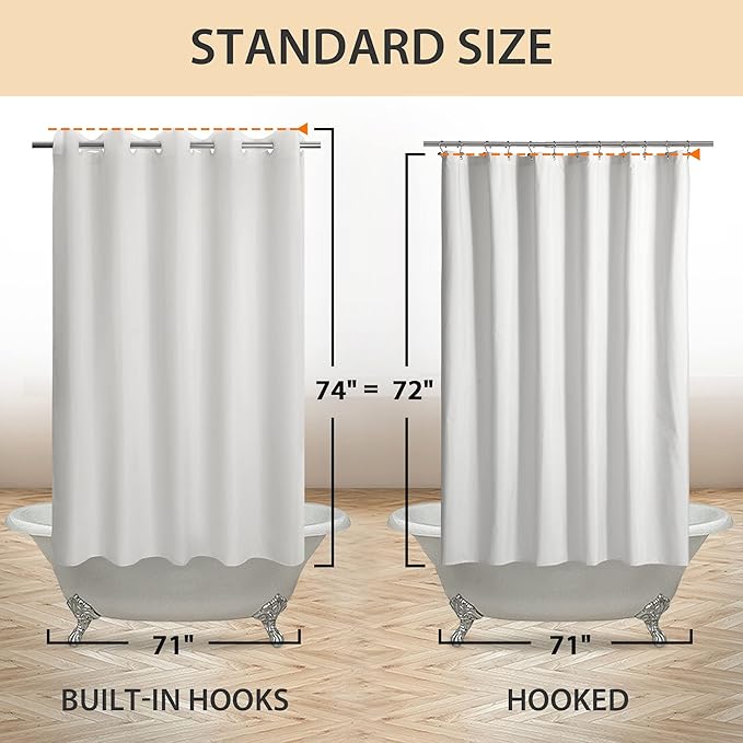 River Dream No Hook Hotel Cloth Shower Curtain Microfiber - Waterproof Soft Washable Fabric Shower Curtain or Liner with Magnets, White, Standard Size