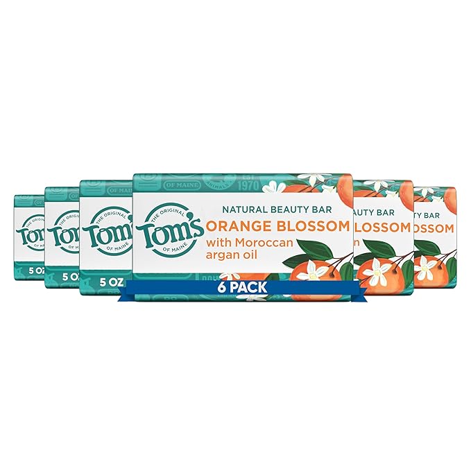 Tom’s of Maine Natural Beauty Bar Soap For Women and Men, Orange Blossom, 5 oz Bar (Pack of 6)