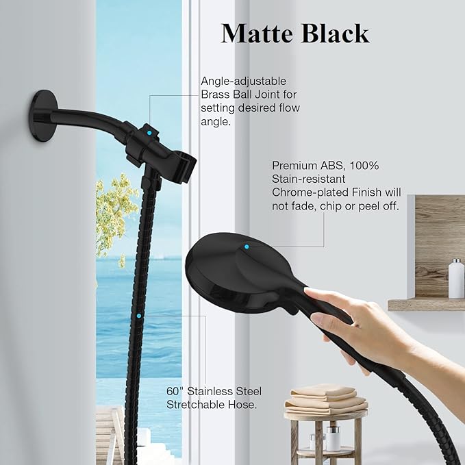 Matt Black Shower Head with Handheld Spray High Pressure-Multifunction Strong Flow Rain Massage Showerhead with Extra long Hose and Adjustable Overhead Holder – La Mejor Regaderas Modernas Para Ducha