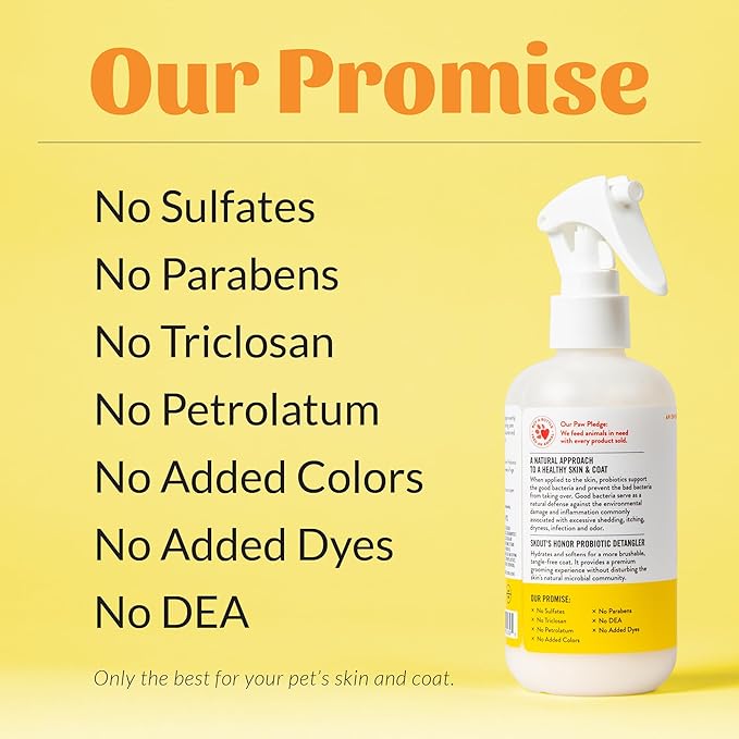 Skout's Honor Probiotic Pet Detangler Spray - Hydrating & Conditioning w/Avocado Oil, 97% Natural, Paraben & Sulfate-Free, softens for a More brushable Coat, Daily Use, 8oz, Honeysuckle, 2-Pack