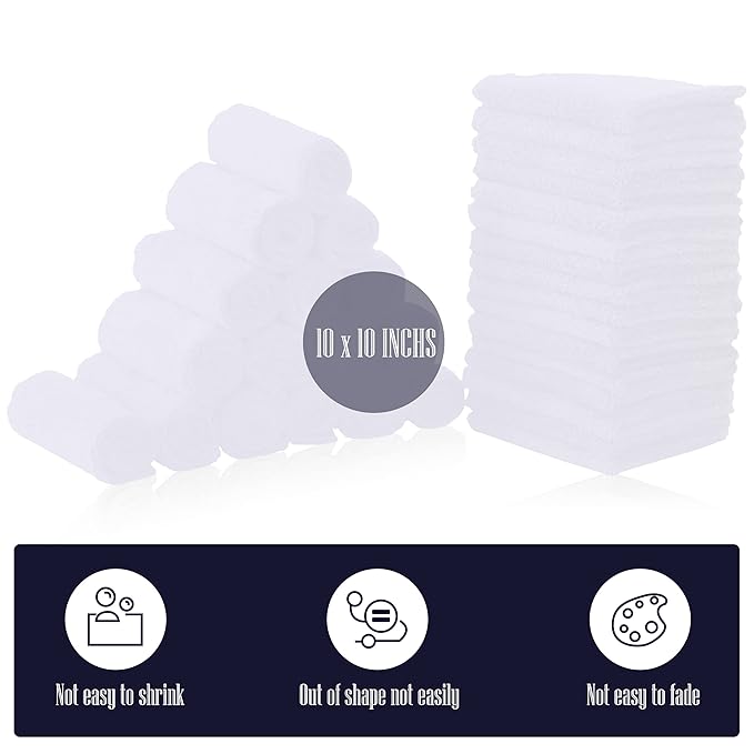 32 Pack Baby Washcloths - 10x10 Inch, Luxury Coral Fleece - Extra Absorbent and Soft Wash Clothes for Newborns, Infants and Toddlers - Suitable for Sensitive Skin and New Born - Baby Shower - White