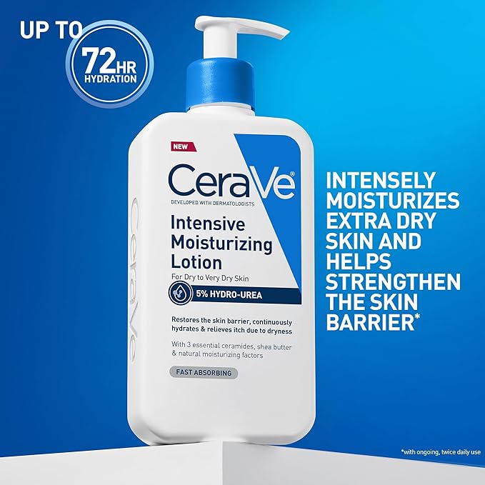 CeraVe Intensive Moisturizing Lotion, Hydro-Urea + Shea Butter, Body Lotion For Dry Skin, Relieves Signs Of Extra Dry Skin, Non Greasy Hydrating Cream For Rough, Tight, Red & Itchy Skin, 8oz