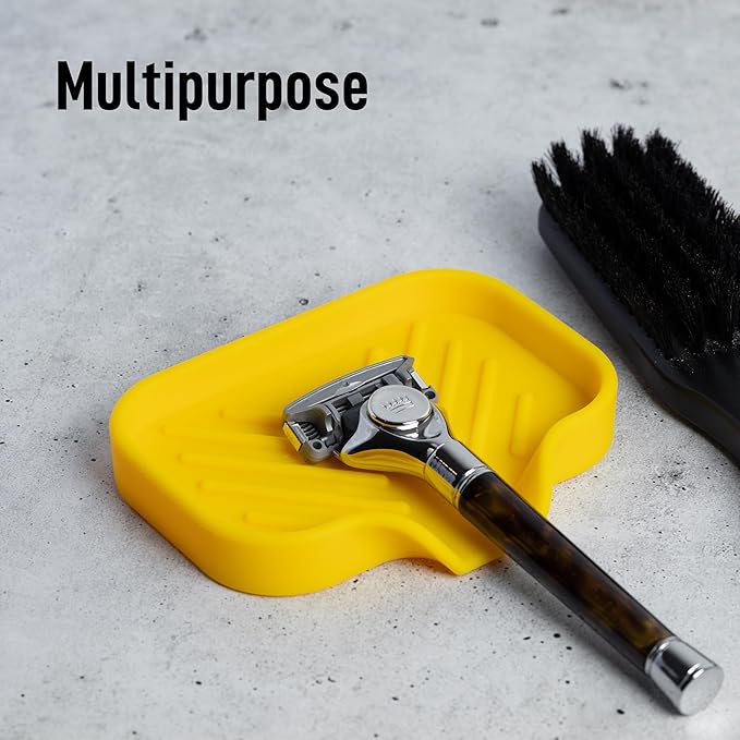 Zulay Kitchen Small Silicone Sponge Holder (4.9x3.3”) – Space-Saving Sink Organizer Tray for Sponge, Soap, Brush & More – Compact Non-Slip Dish for Kitchen & Bathroom (Yellow)