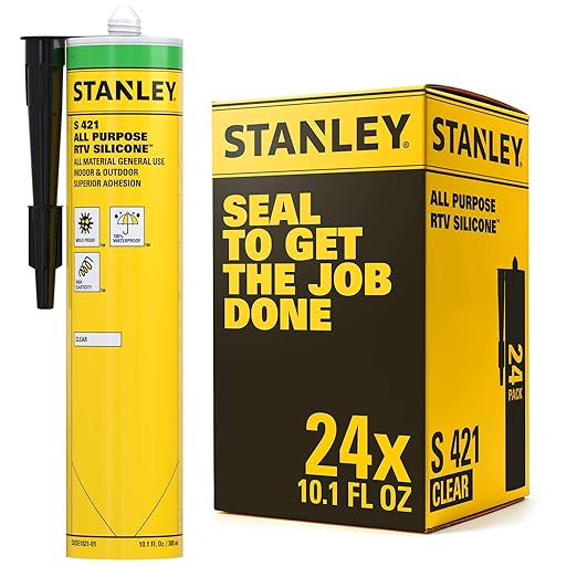Stanley S421 All-Purpose RTV Silicone Sealant (24 x 10.1 fl.oz.) – 100% Waterproof Clear Caulk | Industrial-Grade Silicone for Kitchen, Bathroom, Shower, Window, Door, Indoor & Outdoor Use | 24 Pack