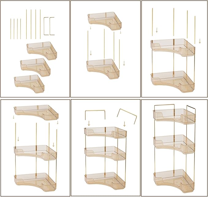 3-Tier Corner Bathroom Counter Organizer – Classic Storage Shelf for Makeup, Perfume & Toiletries, Space-Saving Countertop Tray Fits Bathroom, Dresser, Kitchen (Vintage Gold)