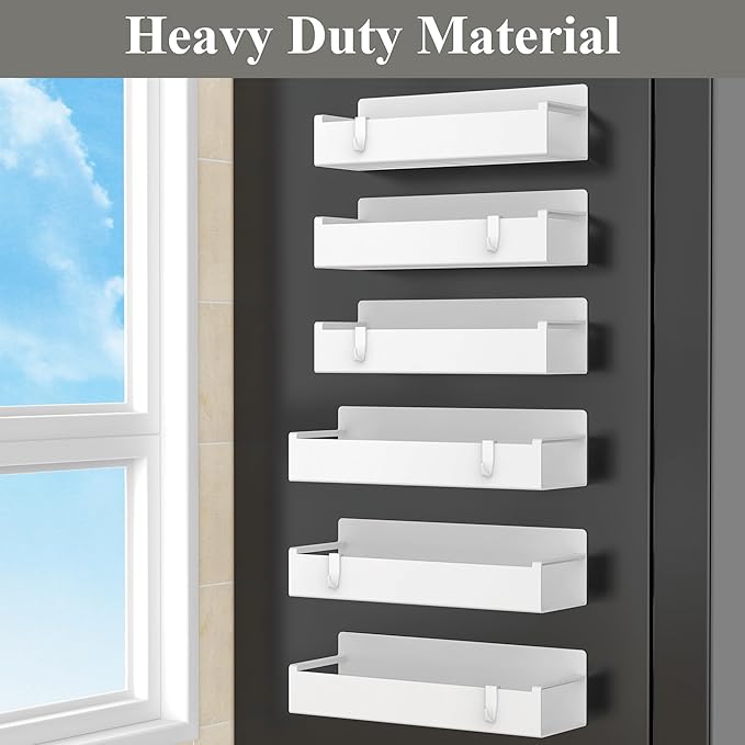 6 Pack Magnetic Spice Rack Organizer for Refrigerator and Oven, White Fridge Organizers and Storage for Kitchen