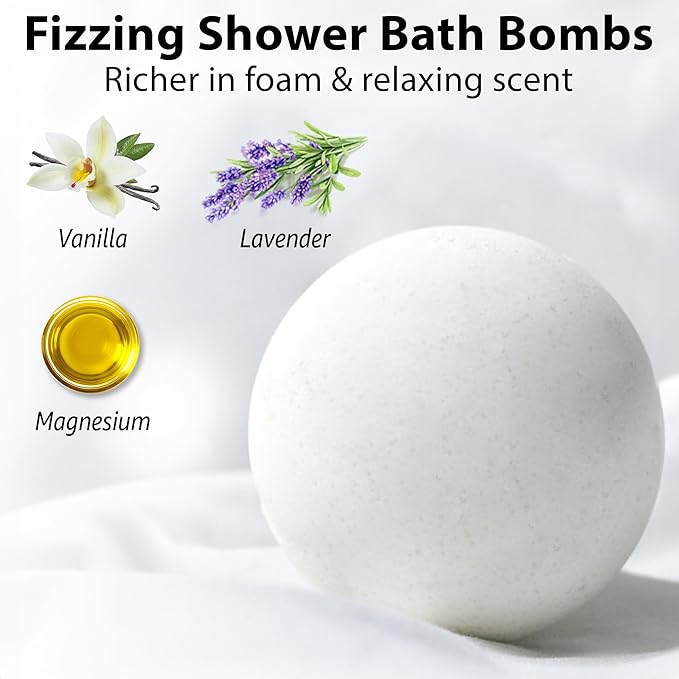 Magnesium Lavender Vanilla Luxury Fizzing Bath Bomb Sensitive Skin Formula for Relaxation Bath Moisturizing Shea Butter Stress Relief Gift for Women