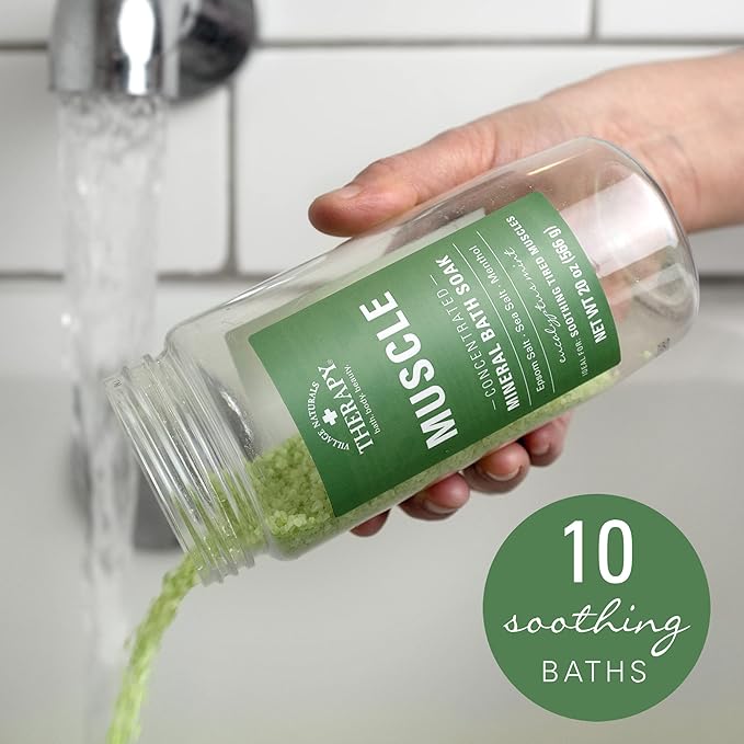 Village Naturals Therapy, Muscle Concentrated Mineral Bath Soak, Eucalyptus Mint Scent, 20 oz, Pack of 4