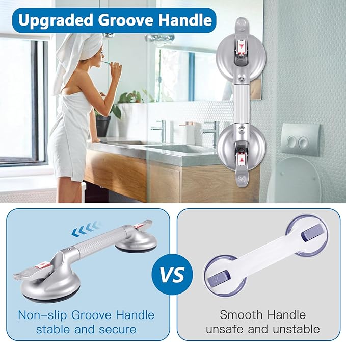 15inch Upgrade Suction Shower Grab Bar, Portable Shower Handle Bar Suction Grip Bar Bathtub Handle with Strong Hold Suction Cup Fitting and Rapid Release for Bathroom(Max Capacity :300lb