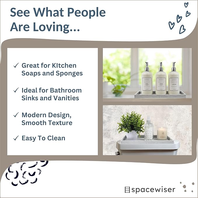 Countertop and Vanity Tray - 11.7" Silicone Bathroom Tray Countertop, Dish Soap Trays for Kitchen Counter, Sink Organizer Accessories Caddy, Toilet Laundry Shower Makeup Mat Oil Holder