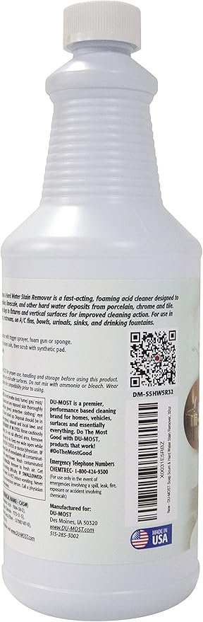 DU-MOST Soap Scum & Hard Water Stain Remover, High Foaming Acid Cleaner Removes Limescale & Soap Residue, Kitchen & Bathroom Use, 32 Oz