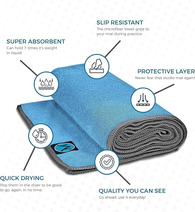 Youphoria Yoga Microfiber Non-Slip Towel - Hot Yoga Mat Towel for Enhanced Grip and Sweat Absorption
