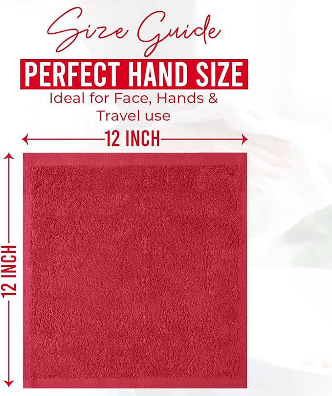 DAN RIVER 24 Pack Wash Cloths for Showering [12x12] - 100% Cotton Washcloths Premium Quality Flannel Face Cloths for Bathroom, Highly Absorbent and Soft Feel Wash Clothes, Red
