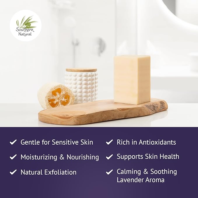 Southern Natural Goat Milk Soap Bar (Lavender 1 Pack) For Dry Sensitive Skin. Natural, Handmade Soap For Men, Women, Kids & Baby. Use On Face & Body