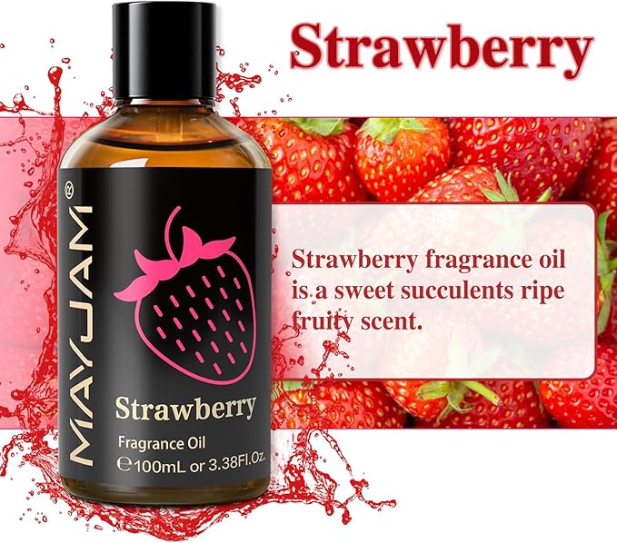MAYJAM 100ML/3.38FL.OZ Strawberry Fragrance Oils with Glass Dropper, Essential Oils for Diffusers for Home, Long Lasting Scented Oils for Diffusers Soap Candle Making