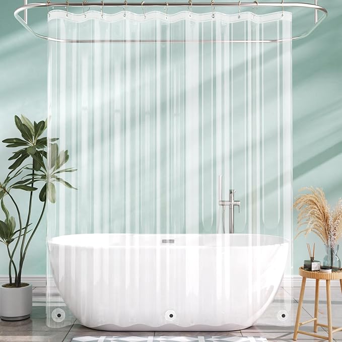 AmazerBath Long Shower Curtain Liner with 3 Magnets, 72x80 Clear Shower Curtain Liner Tall, Waterproof Plastic Shower Liner, Lightweight PEVA Shower Curtain with 12 Rustproof Metal Grommets