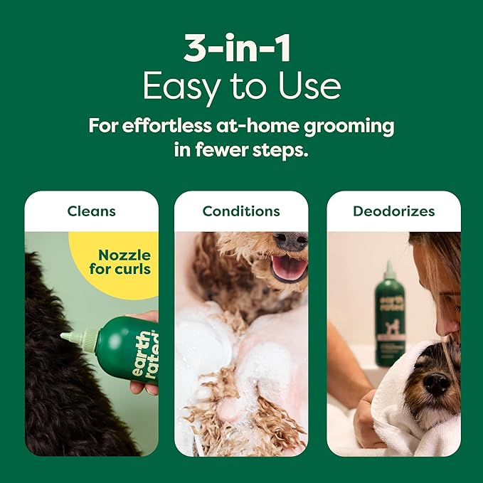 Earth Rated Hypoallergenic 3-in-1 Detangle Dog & Puppy Shampoo & Conditioner, Perfect for Doodles and Poodles, Deodorize 98.5% Natural, 16 oz