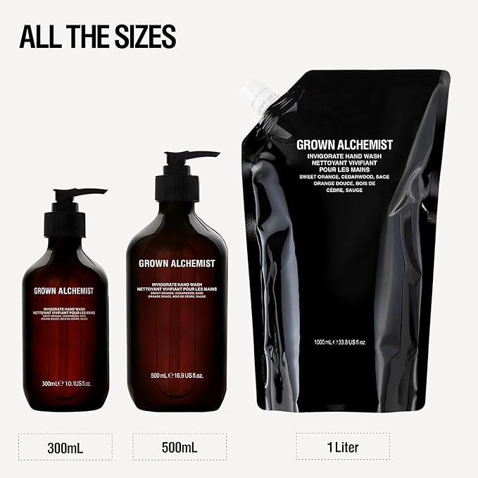 Grown Alchemist Invigorate Hand Wash – Liquid Hand Soap with Aloe, Sweet Orange, Cedarwood & Sage – Gentle, Moisturizing Kitchen & Bathroom Soap, Natural Plant Based Gel Cleanser, 500mL
