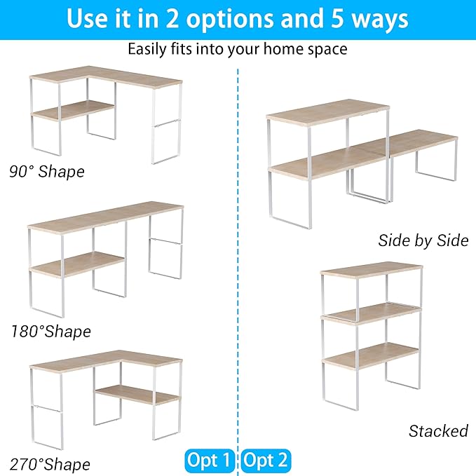 Golener Countertop Organizer Corner Shelf, 2 Tier Adjustable Stackable Corner Shelves for Kitchen, Bathroom, Spice Rack, Coffee Bar, Over Sink, Dresser Table, Corner Counter Shelf Stand, Natural Beige