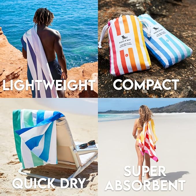 Dock & Bay Beach Towel - Quick Dry, Sand Free - Compact, Lightweight - 100% Recycled - Includes Bag - Summer - Peach Sunrise - Extra Large (200x90cm, 78x35)